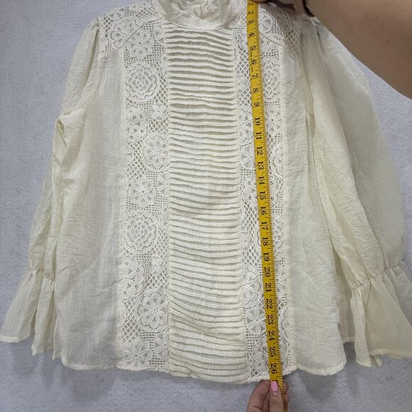 Sundance Once Upon A Dream Blouse Womens Large Ivory Long Sleeve Lace Victorian - Picture 6 of 8